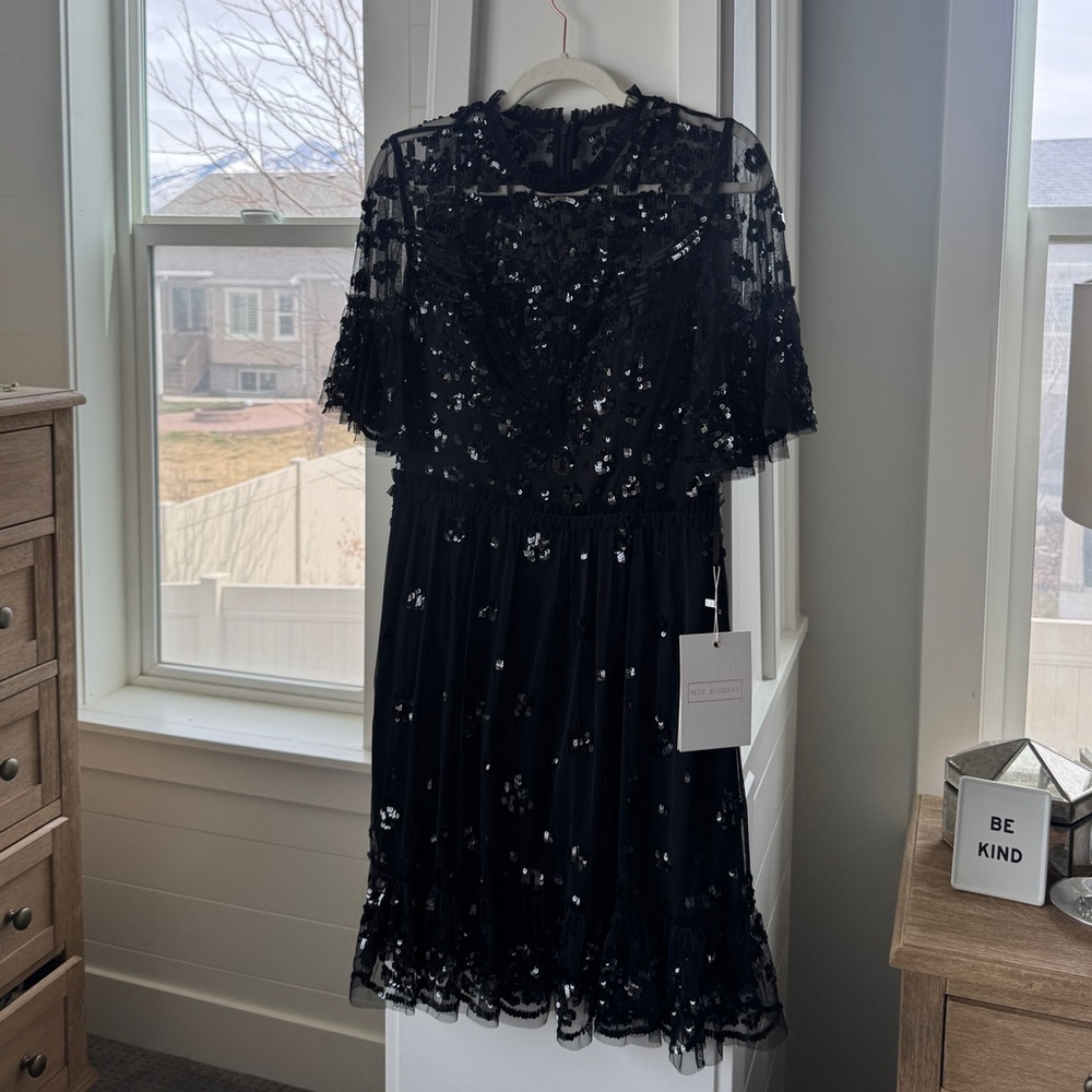 Mac Duggal Black Sequin Illusion High Neck Cocktail Dress Size 8 - Picture 5 of 9